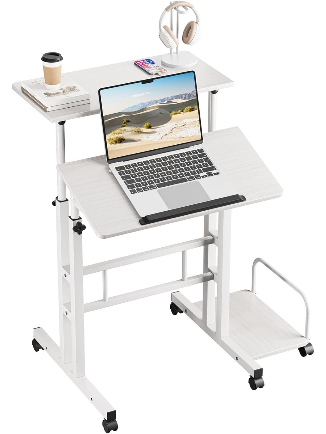 Escritorio Elevable con Altura Ajustable Ruedas y Superficie Inclinable para Trabajo Flexible