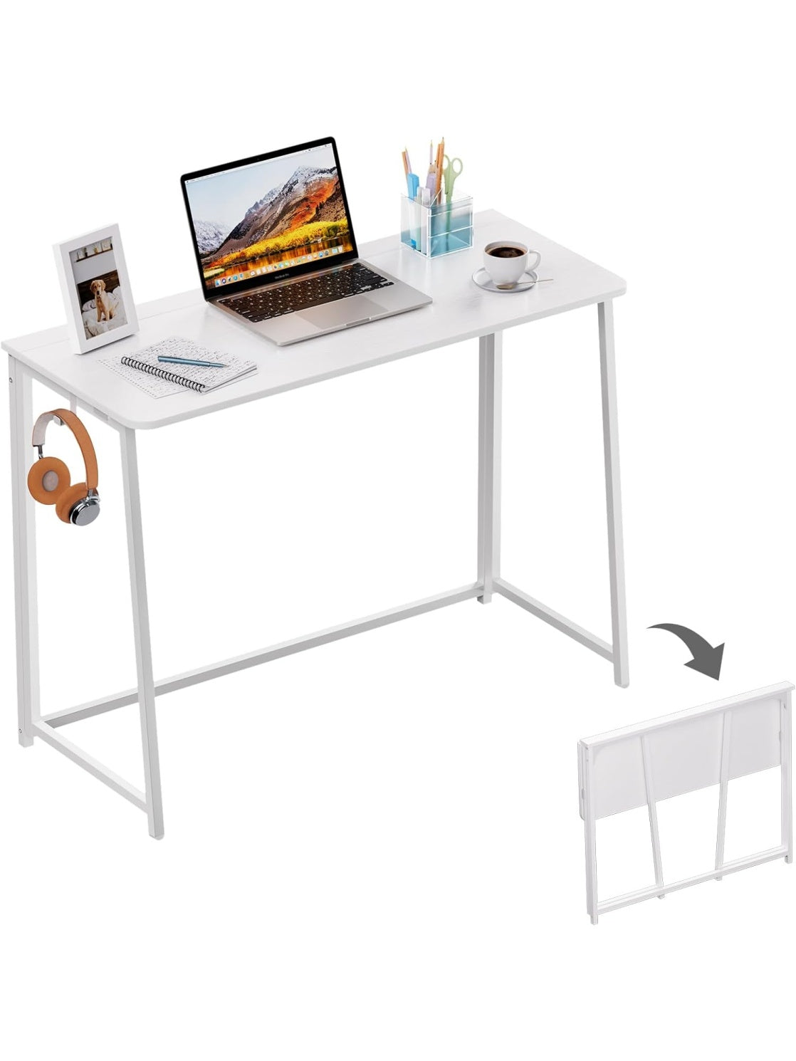 Escritorio Plegable Compacto para Portatil con Diseno Ahorra Espacio para Oficina en Casa Blanco
