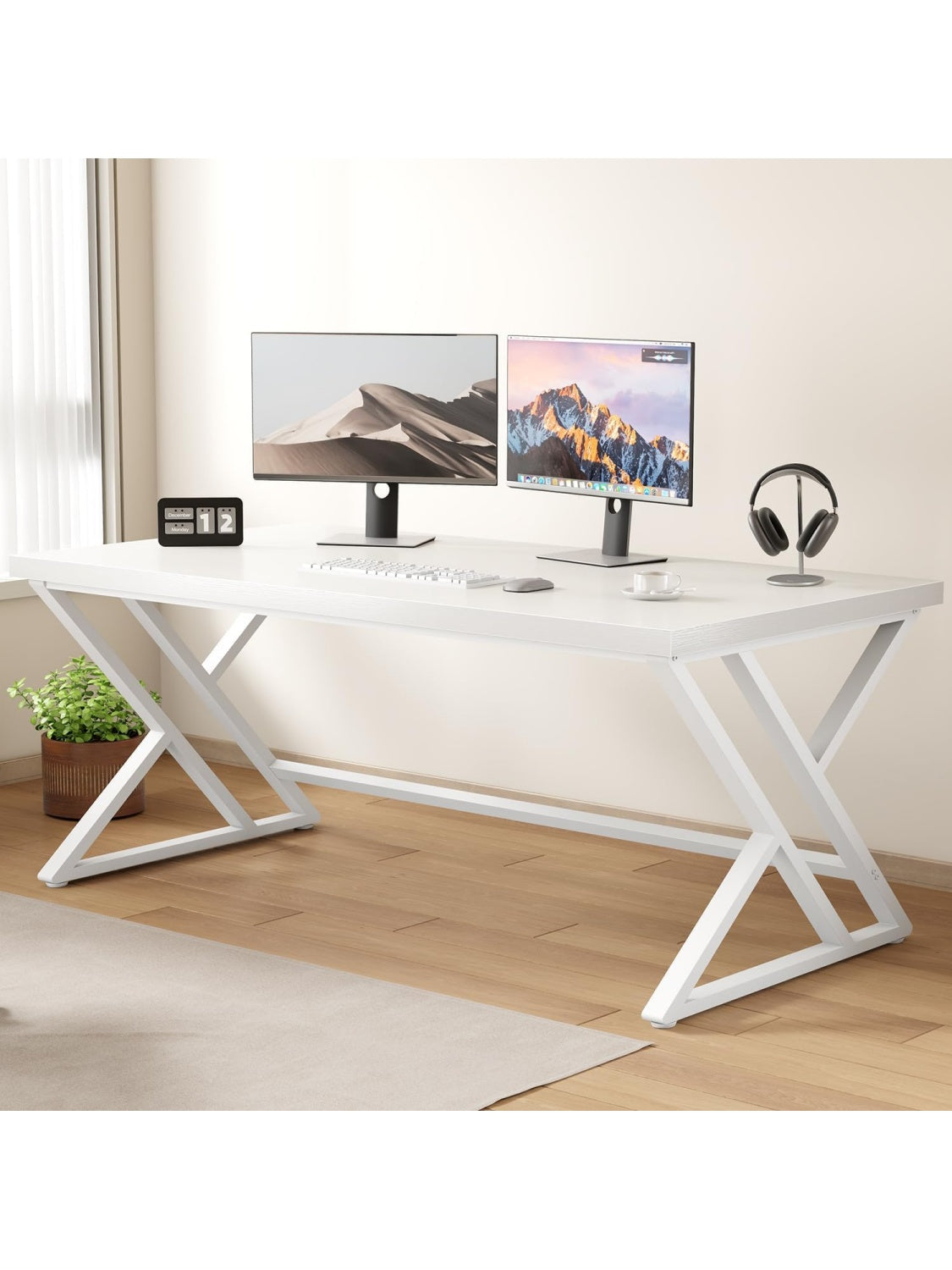 Mesa Industrial Amplia para Ordenador con Estructura Metalica y Superficie de Trabajo para Oficina en Casa