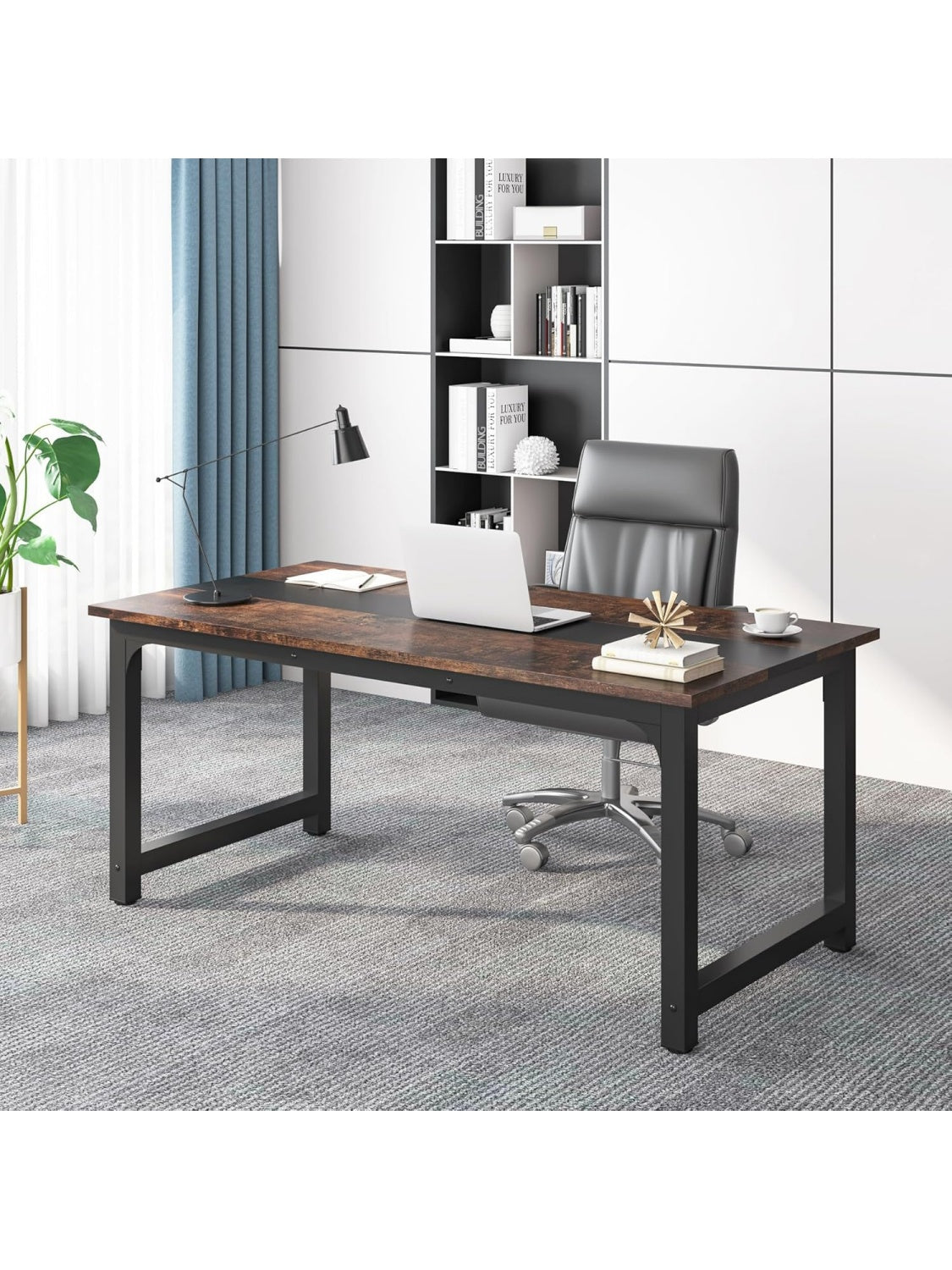 Mesa Ejecutiva para Oficina con Amplia Superficie de Trabajo Estructura Reforzada y Diseno Contemporaneo para Ordenador