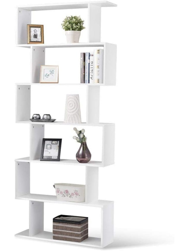 Libreria zigzag de seis estantes de madera con diseno contemporaneo para salon hogar u oficina