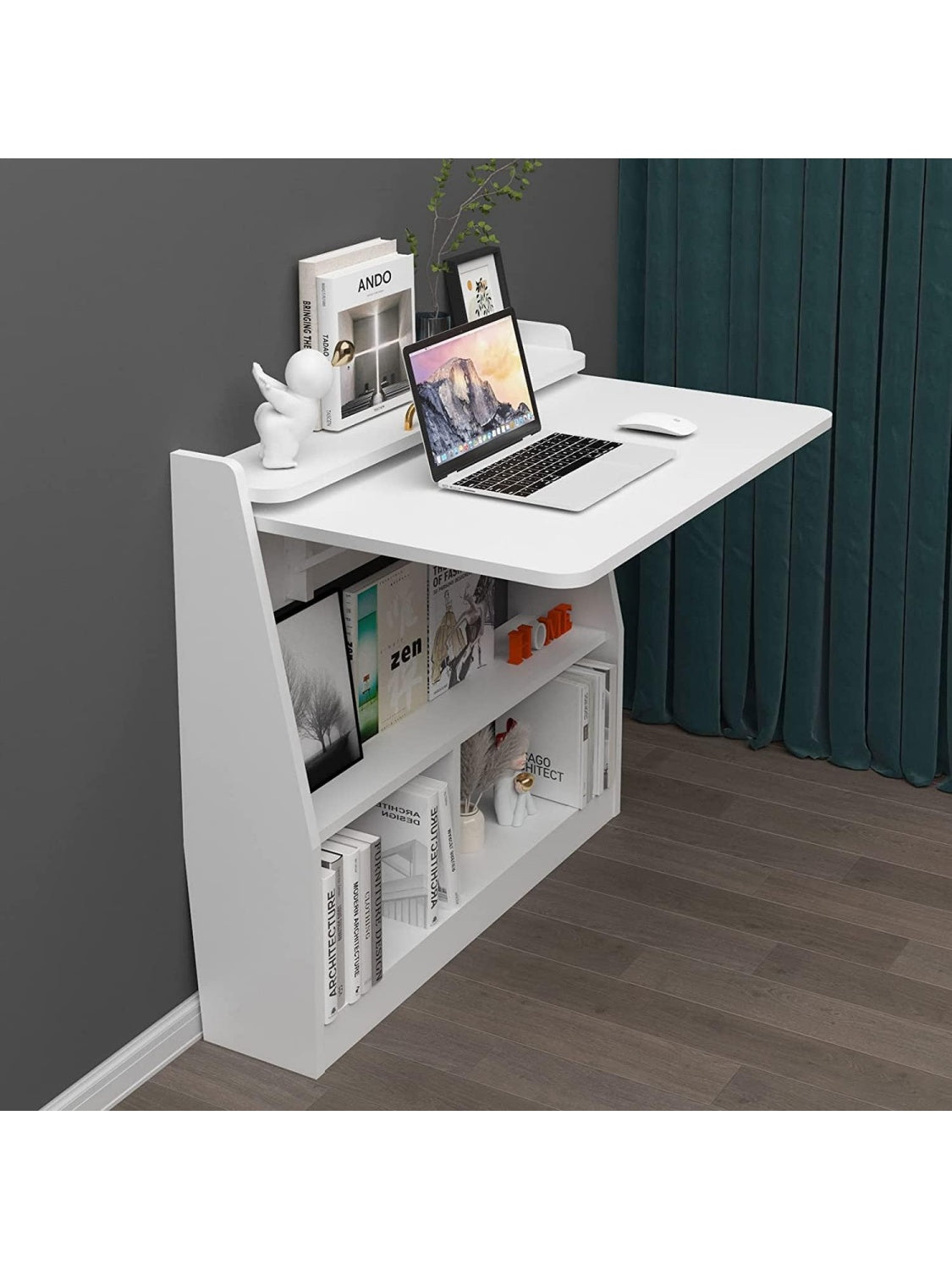 Escritorio Plegable de Pared con Estantes de Almacenamiento Multifuncion