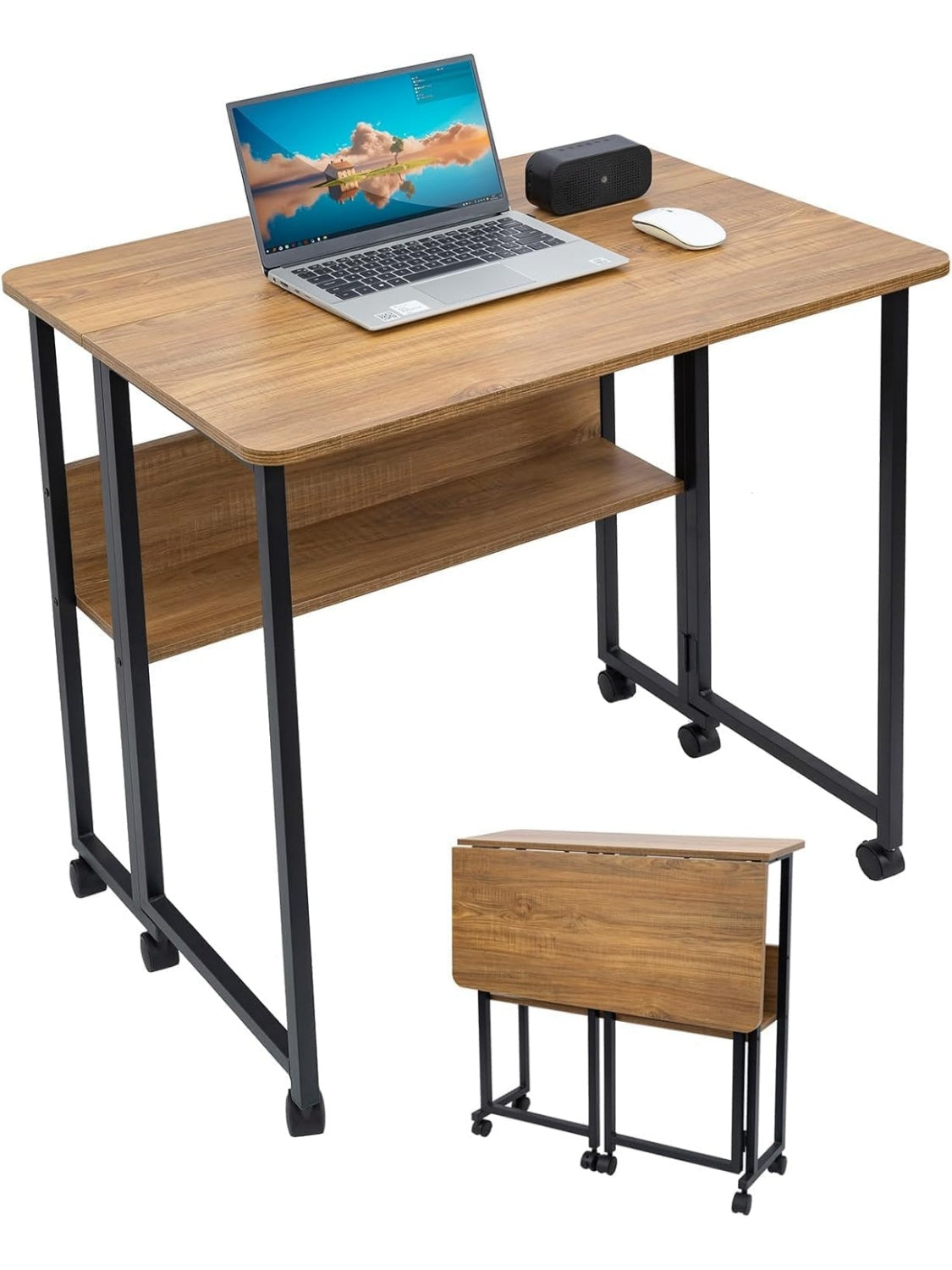 Mesa Plegable Compacta con Ruedas y Compartimentos de Almacenamiento para Trabajo y Manualidades