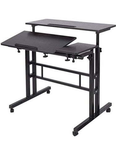 Mesa Auxiliar con Ruedas y Altura Regulable para Portatil y Estacion de Trabajo Movil